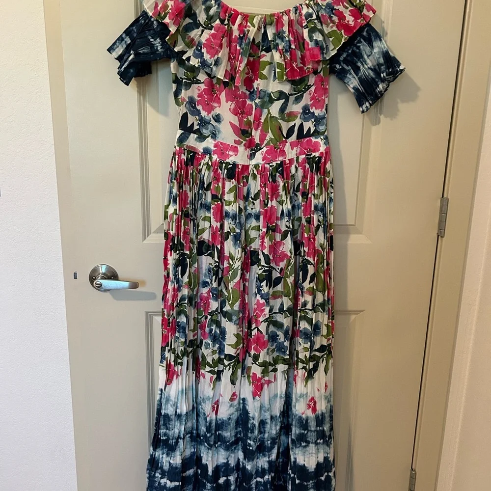 MISA Los Angeles Mirabelle M Pink Blue Dip-Dye Floral Off Shoulder Maxi Dress - Picture 2 of 7
